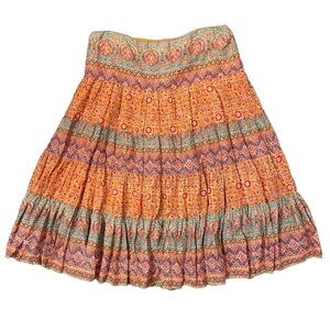 Ralph Lauren Womens Midi Skirt Full Tiered Boho Beautiful Print sz XL Multicolor